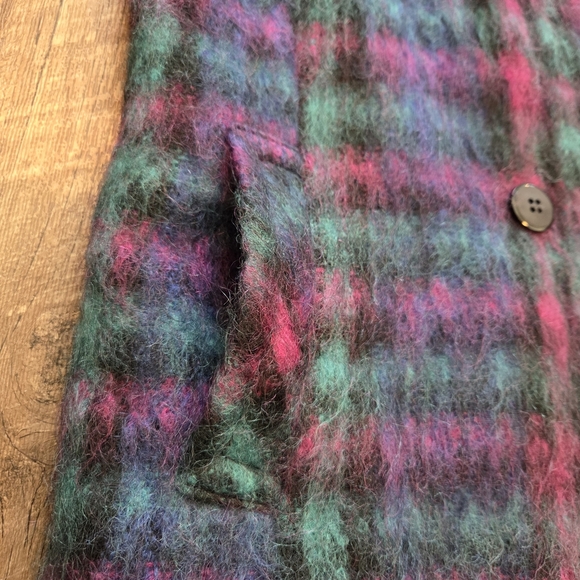 Lombardi Mohair Wool Coat Rainbow Plaid Vintage 80s Size 10 Made In USA - Picture 11 of 14